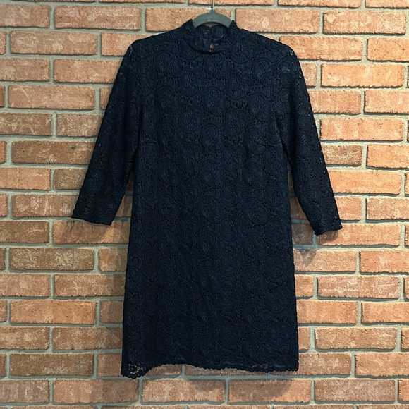 Zara navy blue lace shift dress size small - Picture 2 of 15